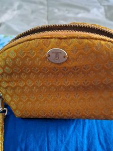 Elegant Orange Brocade Cosmetic Pouch