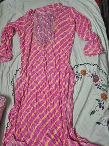 pretty mirror work pink kurta