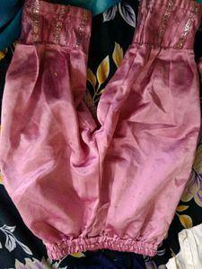 Pink Kurta Set with Silver Stripes