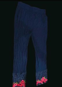 Embroidered &amp; Solid Casual Pants - Set of 2
