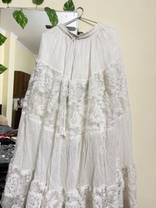 Bohemian White Lace Maxi Skirt