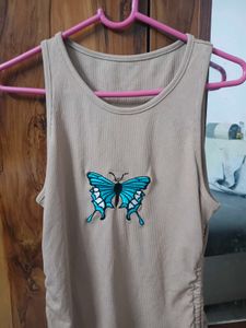 Ribbed Tank Top with Butterfly Graphic