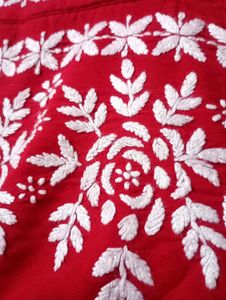 Elegant Red handwork chikenkari kurti