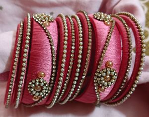 Pink Silk Thread Bangles - Set of 8