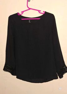 Black Long Sleeve Top with Lace Cuffs