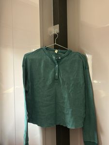 Teal Corduroy Long Sleeve Crop Top