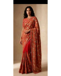 handwork full heavy embroidery work red saree