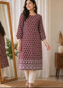 Maroon Printed Kurta with Trousers