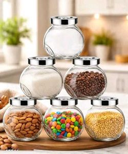 Set of 4 Clear Glass Spice Jars