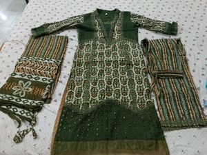 Green Printed Kurta Set with Dupatta