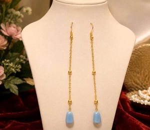 handcrafted Elegant Drop Earrings with Blue Beads