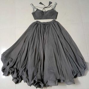 Elegant Grey Lehenga Choli with Stylish Strap