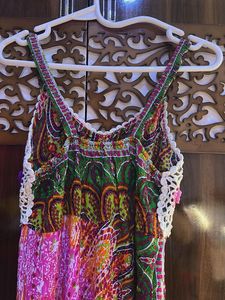 Boho Print Crochet Trim Dress