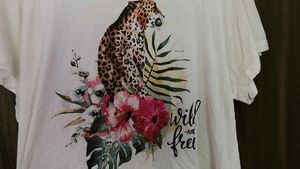 White T-Shirt with Leopard &amp; Floral Print