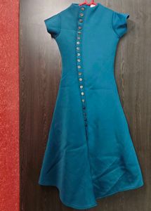 Teal Asymmetrical Button-Up Dress