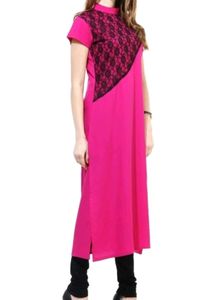 Vibrant Pink Kurta with Black Lace Detail