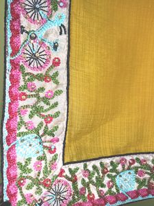 Yellow Embroidered Bicycle Saree
