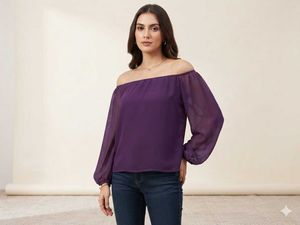 Women's Georgette Off Shoulder Balloon Sleeve Top