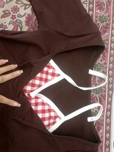 Brown Cropped Top with Bikini Style Inner