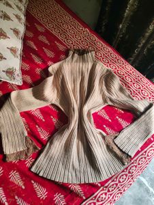 Ribbed lace Knit Mock Neck Sweater