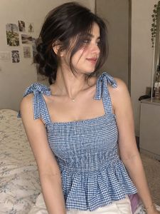 Cute Blue Gingham Smocked Top