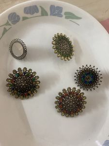 Boho Oxidized Statement Rings Set