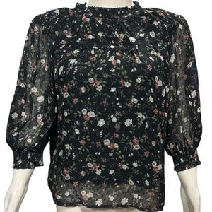 Elegant Floral Mock Neck Blouse