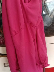 Chic Puff Sleeve V-Neck Pink Dress