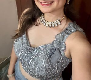 Sparkling Grey Festive Lehanga
