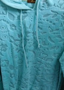 Light Blue Floral Velour Hoodie