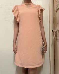 Peach Ruffle Sleeve Dress
