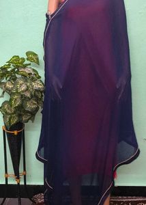 Dupatta silk Navy blue Dark with golden work
