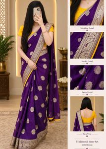 Elegant Purple Saree with stiched blouse