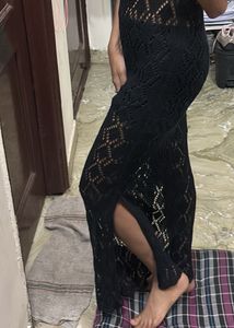 Chic Black Crochet Maxi Dress