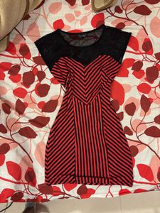 Chic Striped Mesh Cap Sleeve Dress