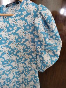 Blue Floral Puff Sleeve Dress