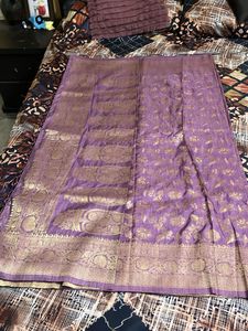 Elegant Purple Saree with Gold Weaving