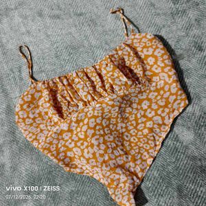 26127. Cute Orange Floral Crop Top