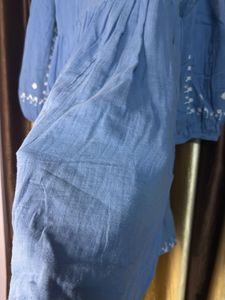 Blue Embroidered Tassel Kurta
