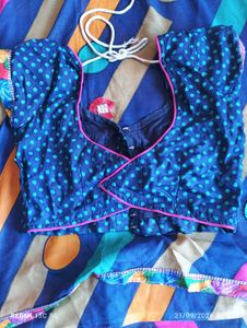 Blue Saree with Colorful Floral Print