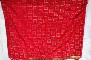 Elegant Red Saree with Golden Motif