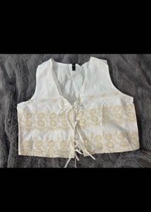 White Lace-Up Broderie Anglaise Blouse