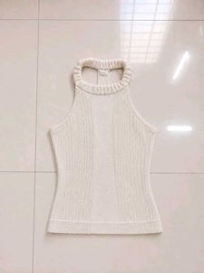 Cream Ribbed Halter Neck Top