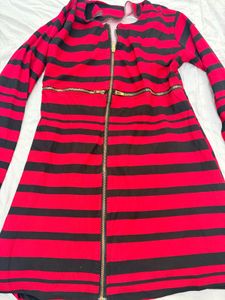 Red &amp; Black Striped Zip-Front Dress