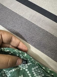 Green Bandhani Print Kurta with Embellished Neckli