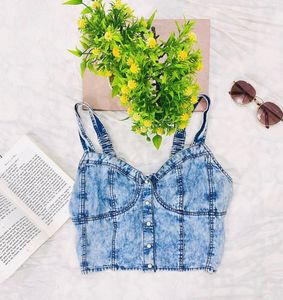 Acid Wash Denim Cropped Tank