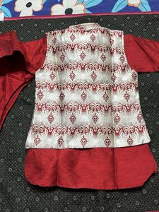 Boys' Festive red Kurta Set with nehru jacket