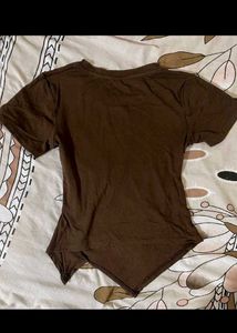 Brown Asymmetrical Hem T-Shirt
