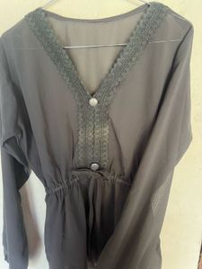 Elegant Sheer Lace Trim Blouse