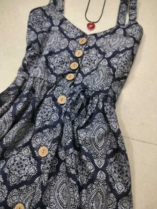 Blue Patterned Button-Down Dress